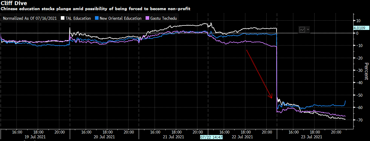 Cliff Dive - Chinese education stocks plunge amid possibility of being forced to become non-profit