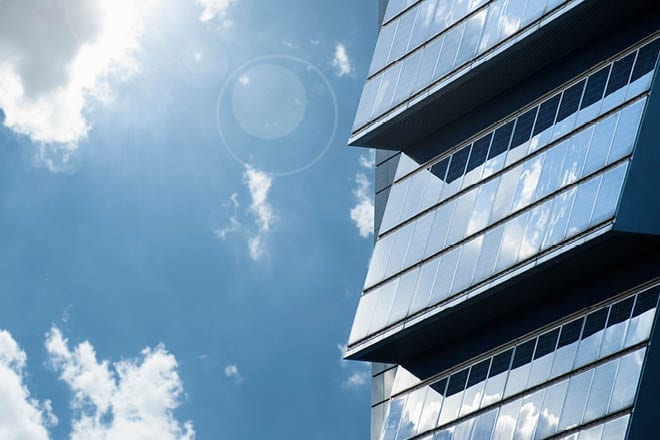 Solar panel and an office building, Kyoto, Japan, energy efficient, green building