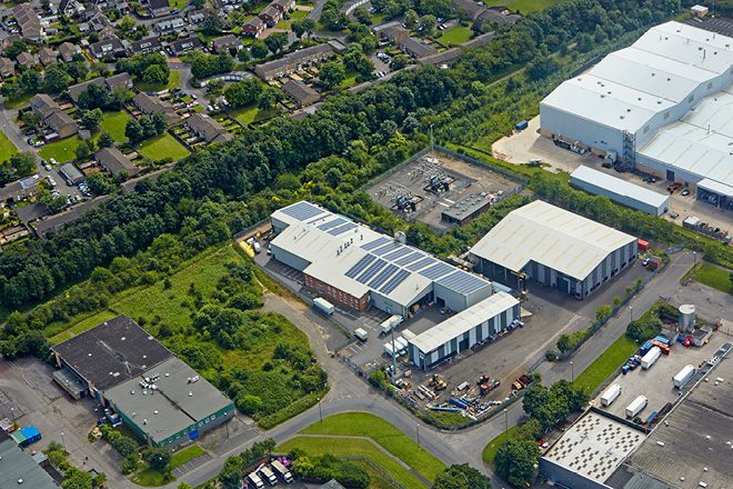 An aerial view of Industrial Units on the outskirts of Redditch, Worcestershire, UK