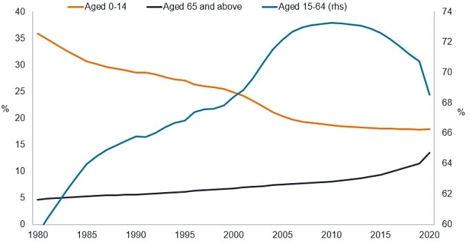 Chart 02: China’s population by age range (% of population)